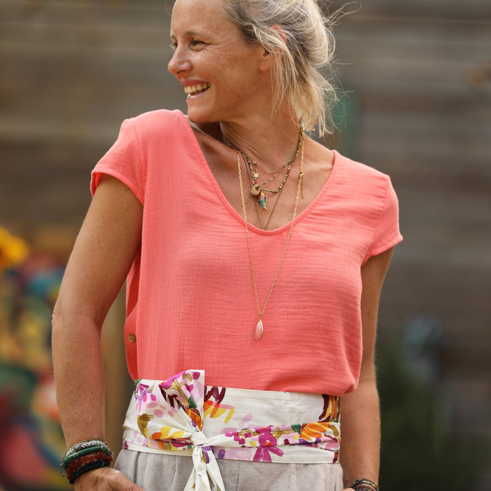 Blouse femme double gaze de coton Sidonie orangée Fabrication