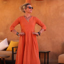 Robe Louisette double gaze de coton carreaux orange/ocre | Fabriqué en France | Quintessence
