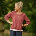 Blouse Constance — Double gaze terracotta & bandes armuré rose poudré