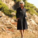 Robe Yuna - Double gaze de coton/lin jacquard fleuri noir