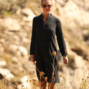 Robe Yuna - Double gaze de coton/lin jacquard fleuri noir