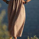 Robe Edonie - Seersucker de coton vichy rose/kaki