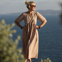 Robe Edonie - Seersucker de coton vichy rose/kaki