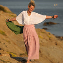 Blouse Yoko - voile de coton brodé blanc cassé pâquerettes