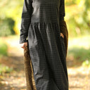 Robe Anaëlle - Flanelle tartan noir, ivoire et camel