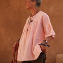 Blouse Léopoldine - double gaze de coton rose plumetis or