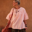 Blouse Léopoldine - double gaze de coton rose plumetis or