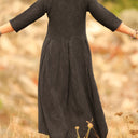 Robe Louisa - Double gaze de coton/lin jacquard fleuri noir