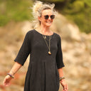 Robe Louisa - Double gaze de coton/lin jacquard fleuri noir