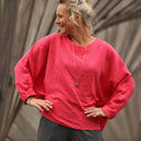 Blouse Naomie - Double gaze de coton/lin jacquard fleuri rose gourmand