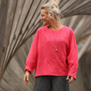 Blouse Naomie - Double gaze de coton/lin jacquard fleuri rose gourmand