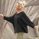 Blouse Naomie - Double gaze de coton/lin jacquard fleuri noire