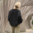 Blouse Naomie - Double gaze de coton/lin jacquard fleuri noire