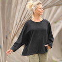 Blouse Naomie - Double gaze de coton/lin jacquard fleuri noire