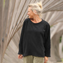 Blouse Naomie - Double gaze de coton/lin jacquard fleuri noire