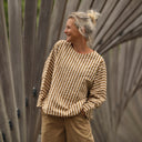 Blouse Naomie - Seeresucker de coton rayé camel/ivoire