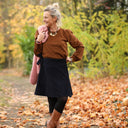 Jupe portefeuille Marie midi - Velours milleraies bleu marine