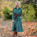 Robe Arlène - Velours milleraies vert émeraude