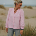 Blouse Léocadie - double gaze de coton rayée rose/blanc