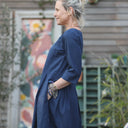 Robe Louisa manches 3/4 lin bleu indigo