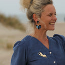 Blouse Léocadie - velours milleraies bleu océan