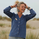 Blouse Léocadie - velours milleraies bleu océan