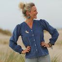 Blouse Léocadie - velours milleraies bleu océan