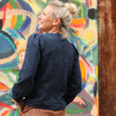 Blouse Léocadie - Double gaze de coton/lin jacquard fleuri marine