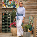 Blouse Catherine en seersucker de coton bleu/blanc