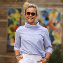 Blouse Catherine en seersucker de coton bleu/blanc