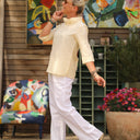 Blouse Catherine en seersucker de coton jaune/blanc