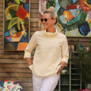 Blouse Catherine en seersucker de coton jaune/blanc