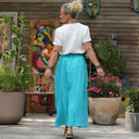 Jupe Tao double gaze de coton tie & dye turquoise - 92cm de hauteur