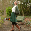 Jupe portefeuille Marie midi - Velours milleraies vert anglais