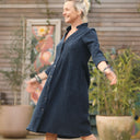 Robe Léontine en jacquard coton/lin marine