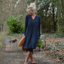 Robe Edonie coupe midi - Sergé de viscose marine