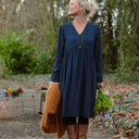 Robe Edonie coupe midi - Sergé de viscose marine