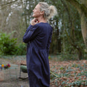 Robe Edonie coupe midi - Armuré marine/pois dorés