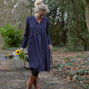 Robe Edonie coupe midi - Armuré marine/pois dorés