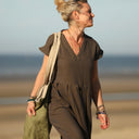 Robe Sylvette - double gaze de coton rayée kaki/marine