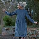 Robe Edonie coupe midi - Velours côtelé bleu grisé