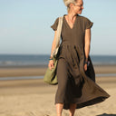 Robe Sylvette - double gaze de coton rayée kaki/marine