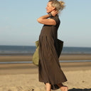 Robe Sylvette - double gaze de coton rayée kaki/marine