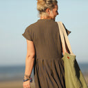 Robe Sylvette - double gaze de coton rayée kaki/marine