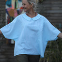 Blouse Myriem - seersucker rayé turquoise/blanc