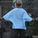 Blouse Myriem - seersucker rayé turquoise/blanc