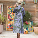 Robe Pensée - Satin de coton Ikat violet/kaki