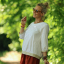 Blouse Constance — Coton plumetis blanc & bandes lin chiné ficelle