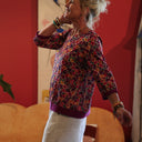 Blouse Constance — Coton crépuscule épicé & bandes lin bougainvillier