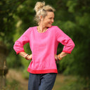Blouse Constance — Lin rose fuchsia & bandes coquelicot
